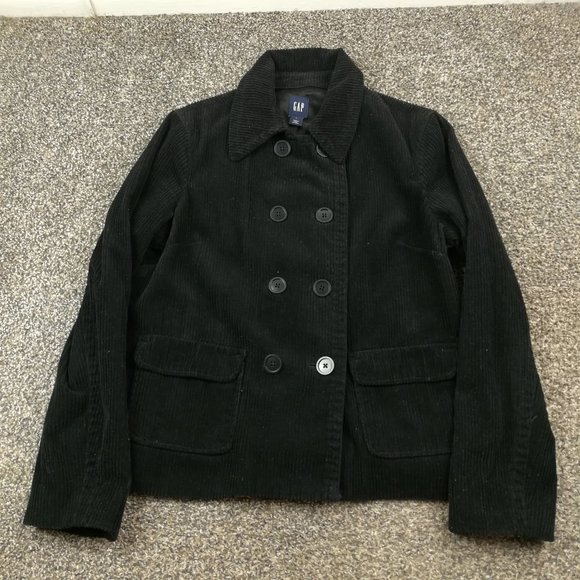 Vintage Gap Blazer Jacket Corduroy Double Breasted Lined Black Womens Large Y2K - Picture 1 of 10